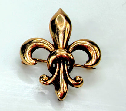 Antique 10K Rose Gold Fleur de Lis Brooch Art Nouveau Pin Circa 1920 JR1944