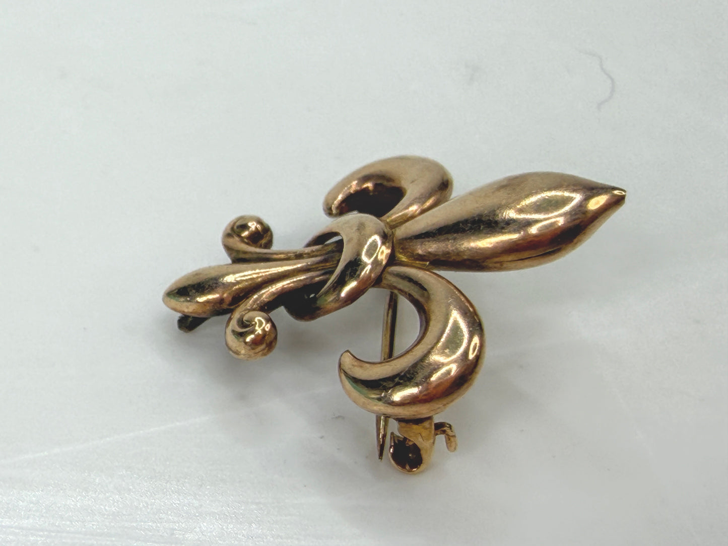 Antique 10K Rose Gold Fleur de Lis Brooch Art Nouveau Pin Circa 1920 JR1944