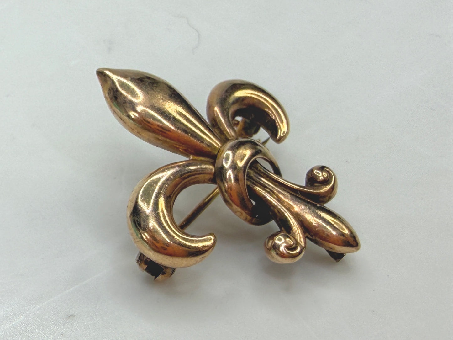 Antique 10K Rose Gold Fleur de Lis Brooch Art Nouveau Pin Circa 1920 JR1944