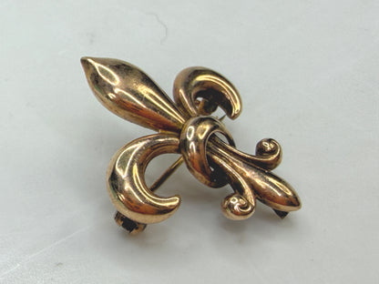 Antique 10K Rose Gold Fleur de Lis Brooch Art Nouveau Pin Circa 1920 JR1944