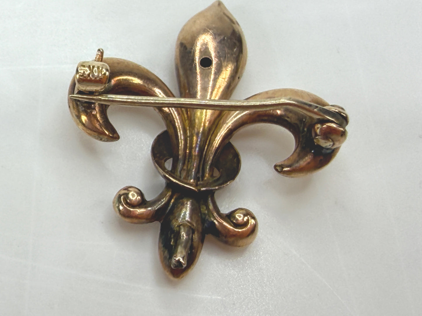 Antique 10K Rose Gold Fleur de Lis Brooch Art Nouveau Pin Circa 1920 JR1944