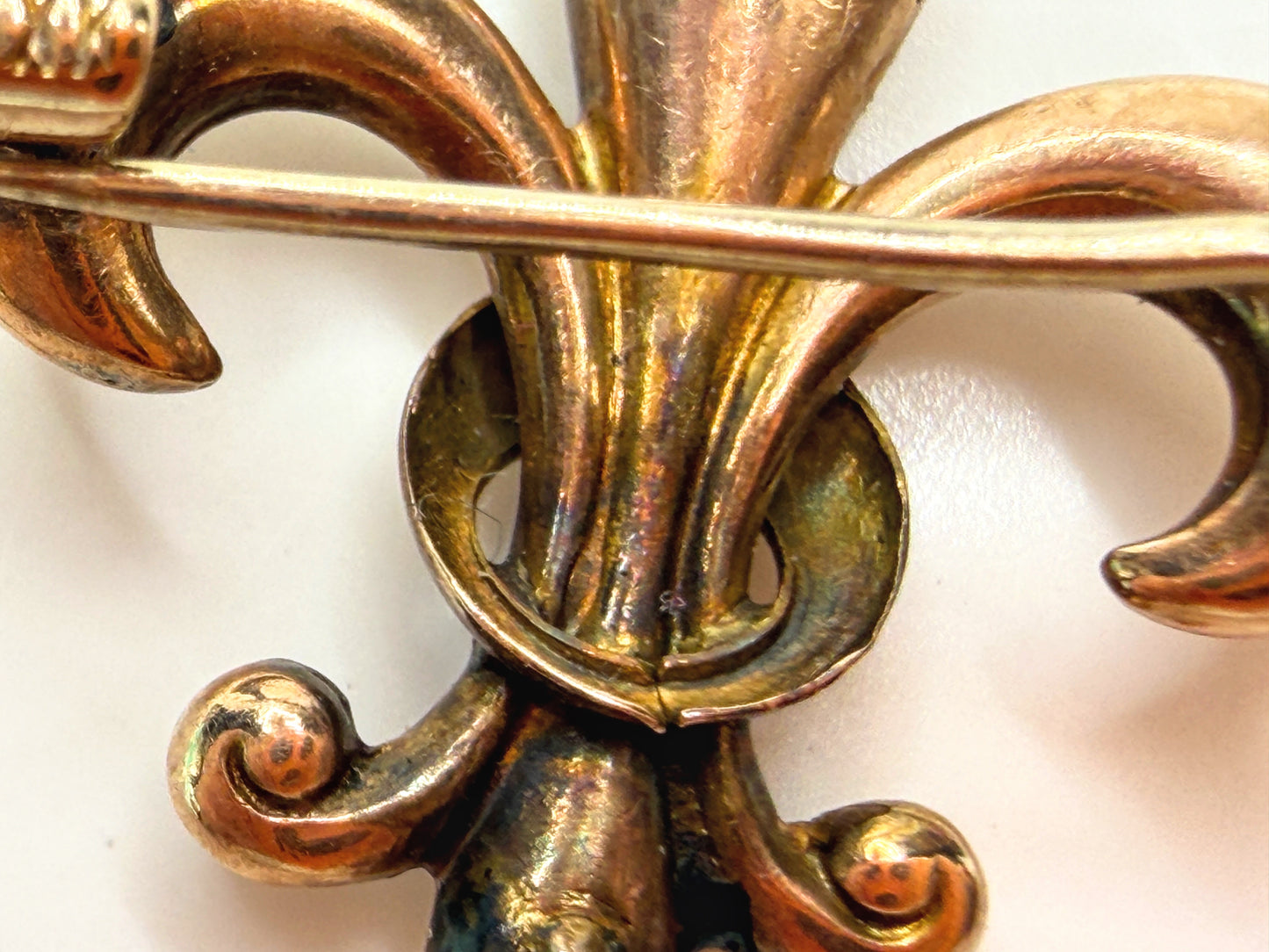Antique 10K Rose Gold Fleur de Lis Brooch Art Nouveau Pin Circa 1920 JR1944