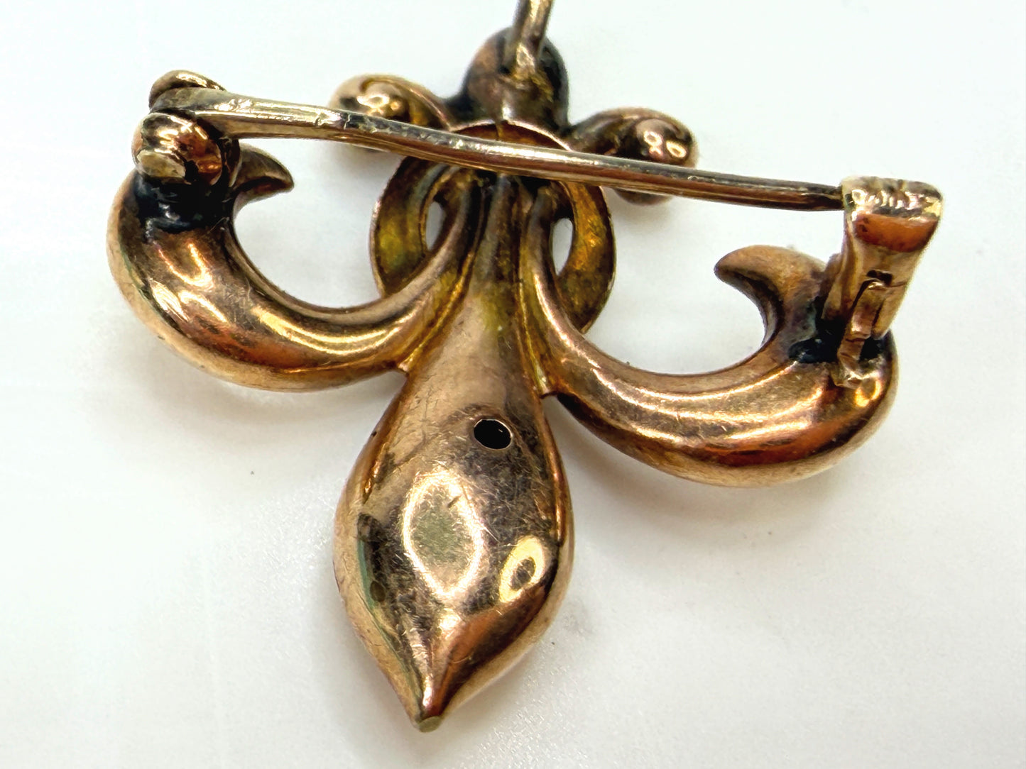 Antique 10K Rose Gold Fleur de Lis Brooch Art Nouveau Pin Circa 1920 JR1944