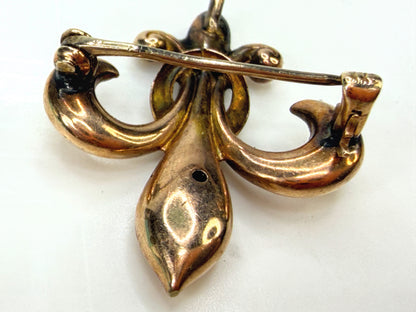 Antique 10K Rose Gold Fleur de Lis Brooch Art Nouveau Pin Circa 1920 JR1944