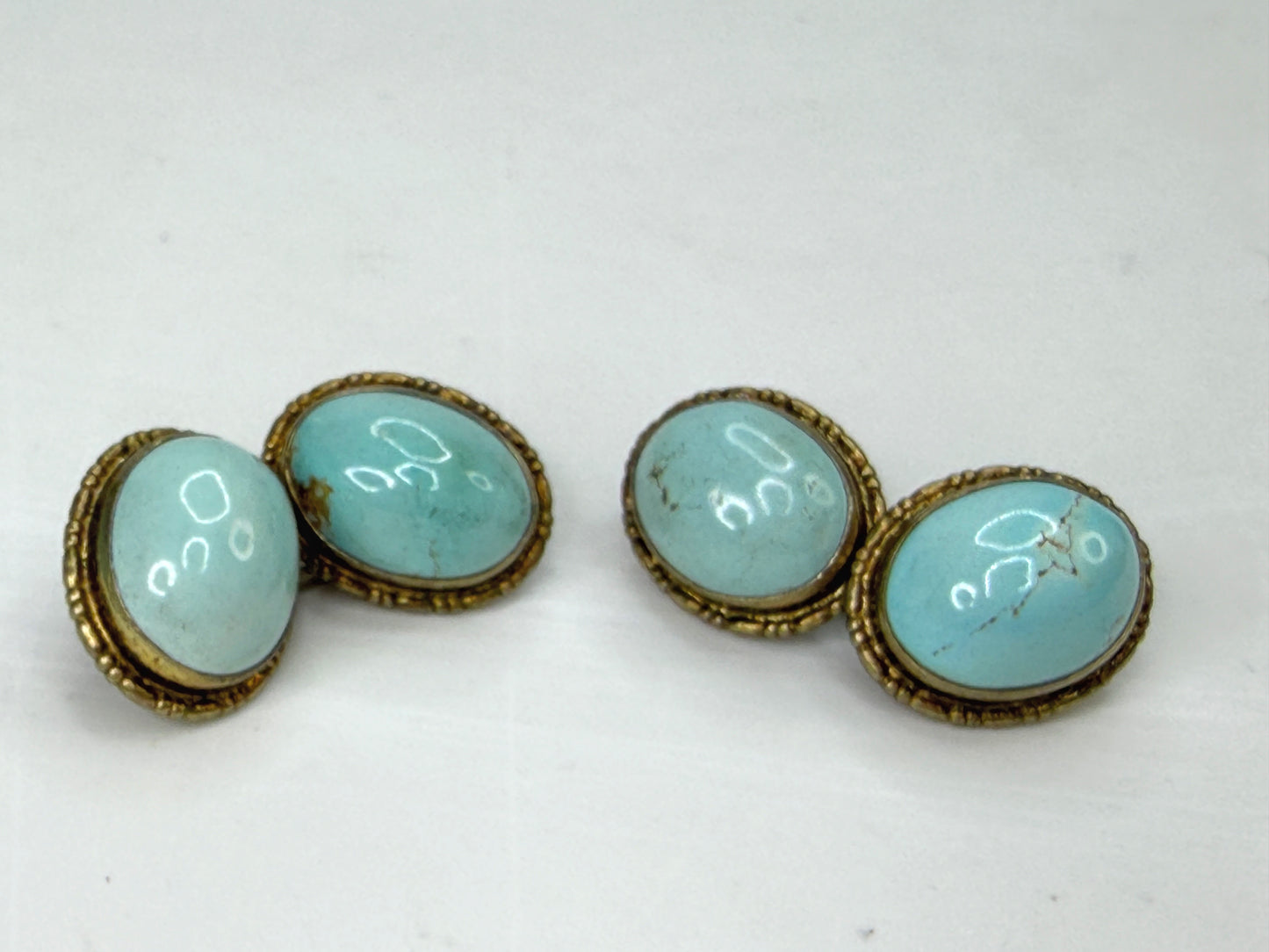 Antique Art Deco 800 Silver rolled Gold Turquoise Cabochon Cufflinks 8.6g SS490