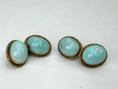 Antique Art Deco 800 Silver rolled Gold Turquoise Cabochon Cufflinks 8.6g SS490