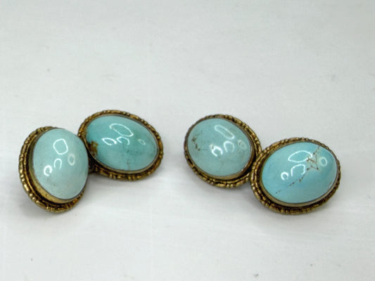 Antique Art Deco 800 Silver rolled Gold Turquoise Cabochon Cufflinks 8.6g SS490