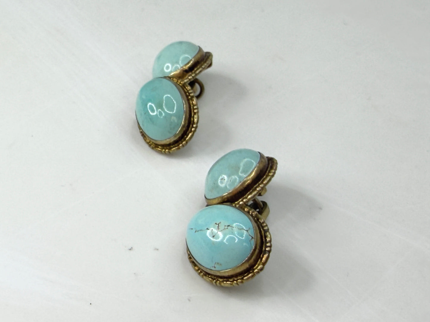 Antique Art Deco 800 Silver rolled Gold Turquoise Cabochon Cufflinks 8.6g SS490