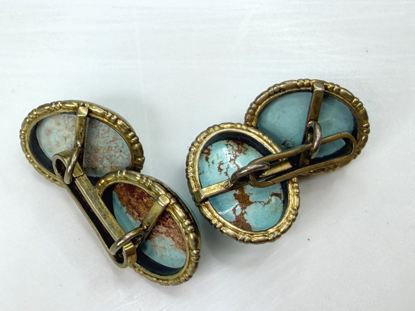 Antique Art Deco 800 Silver rolled Gold Turquoise Cabochon Cufflinks 8.6g SS490