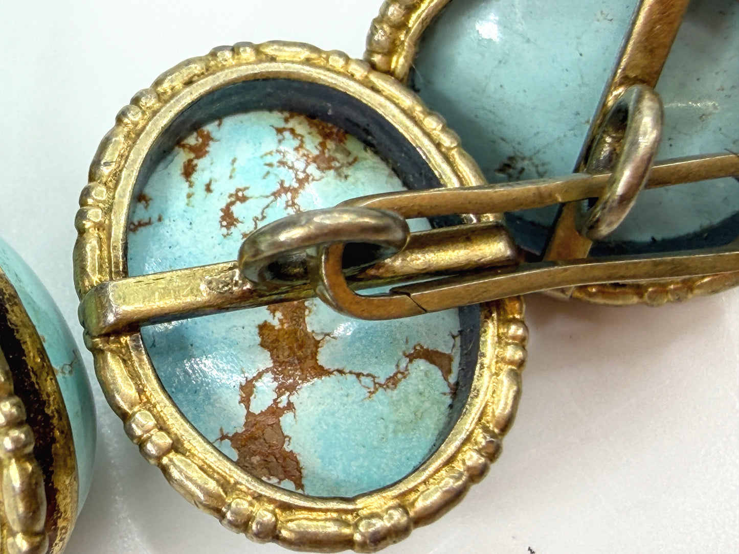 Antique Art Deco 800 Silver rolled Gold Turquoise Cabochon Cufflinks 8.6g SS490