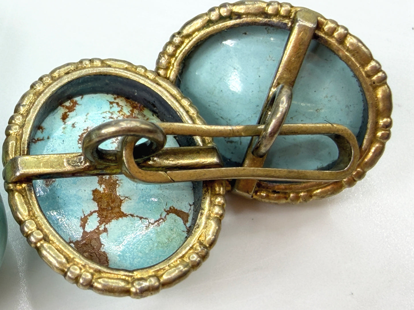 Antique Art Deco 800 Silver rolled Gold Turquoise Cabochon Cufflinks 8.6g SS490