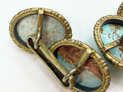 Antique Art Deco 800 Silver rolled Gold Turquoise Cabochon Cufflinks 8.6g SS490