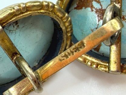 Antique Art Deco 800 Silver rolled Gold Turquoise Cabochon Cufflinks 8.6g SS490