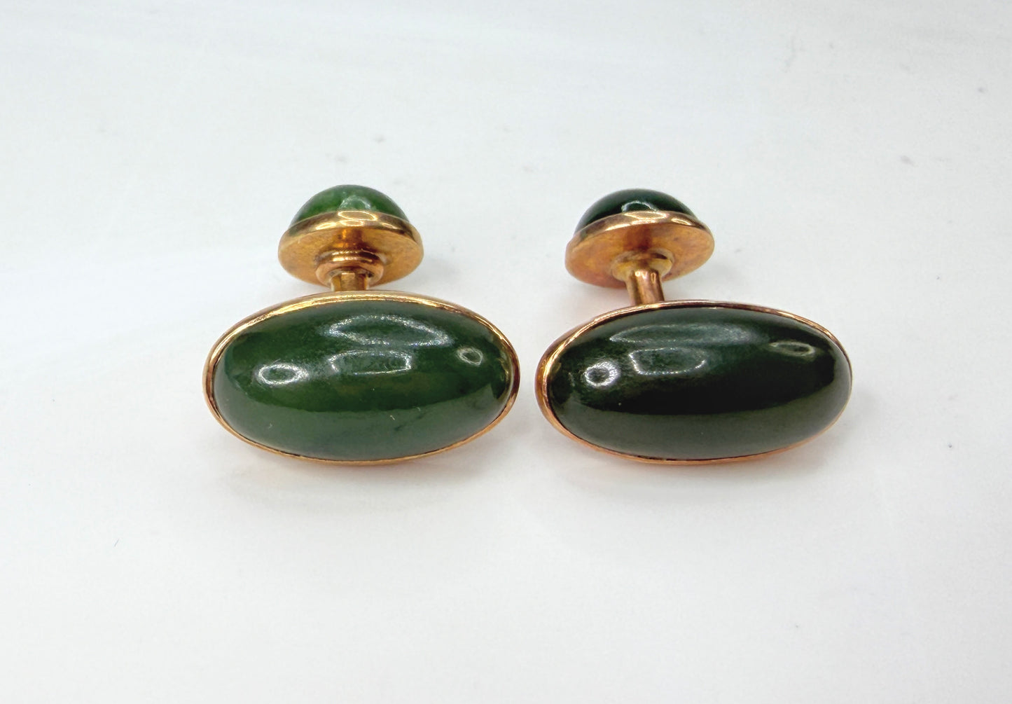 Vintage 1940s 14K Rose Gold Nephrite Jade Double-Sided Cufflinks SS491