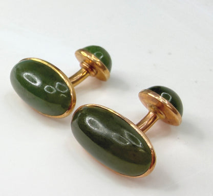 Vintage 1940s 14K Rose Gold Nephrite Jade Double-Sided Cufflinks SS491