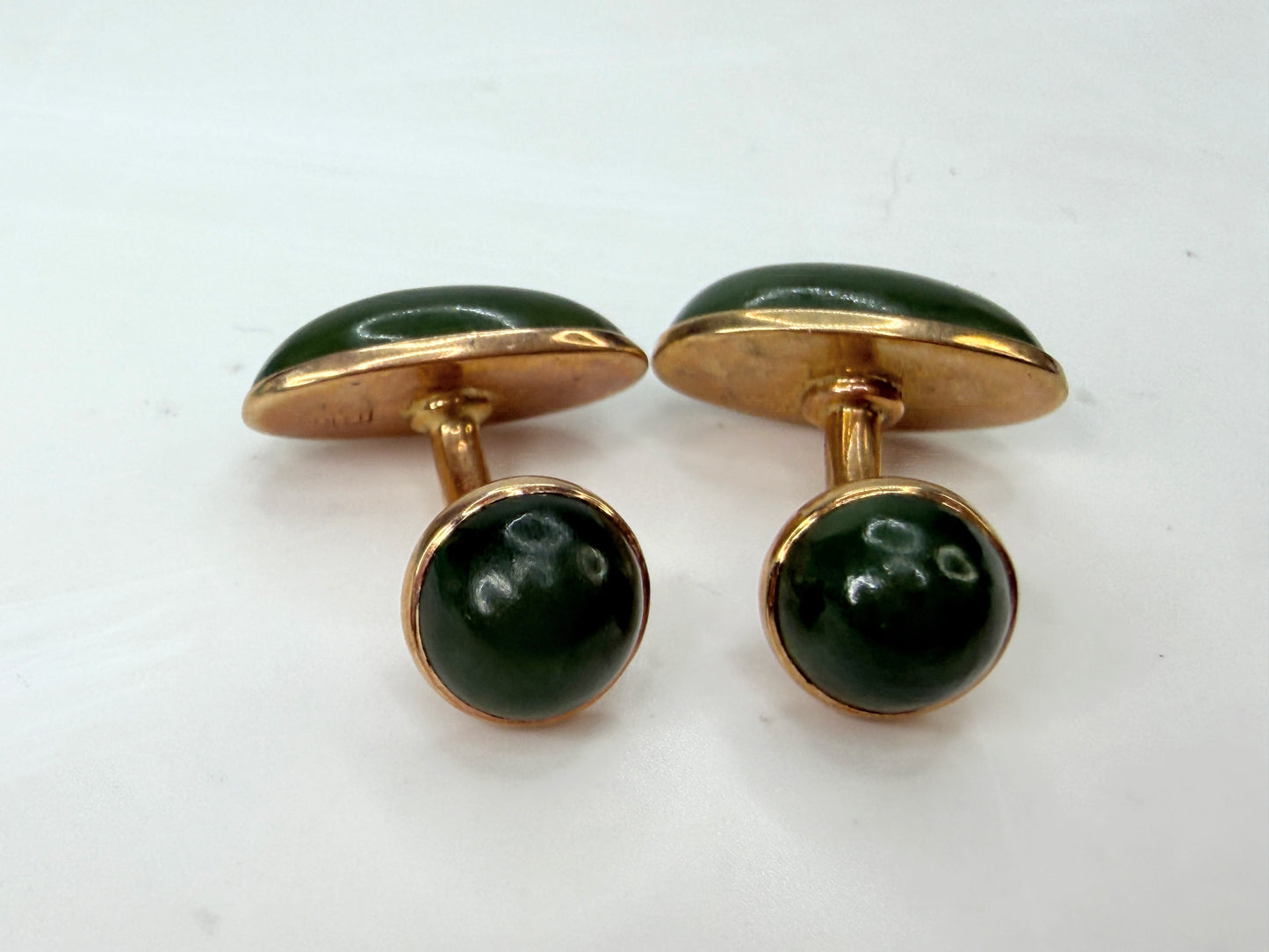 Vintage 1940s 14K Rose Gold Nephrite Jade Double-Sided Cufflinks SS491