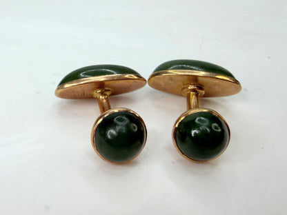 Vintage 1940s 14K Rose Gold Nephrite Jade Double-Sided Cufflinks SS491