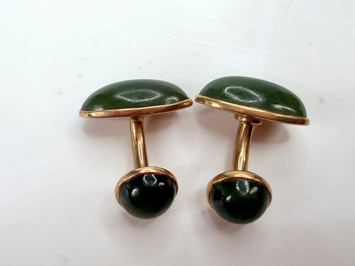 Vintage 1940s 14K Rose Gold Nephrite Jade Double-Sided Cufflinks SS491
