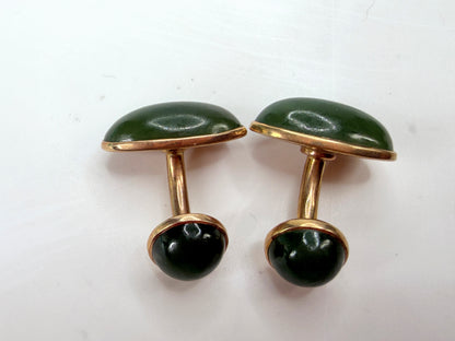 Vintage 1940s 14K Rose Gold Nephrite Jade Double-Sided Cufflinks SS491