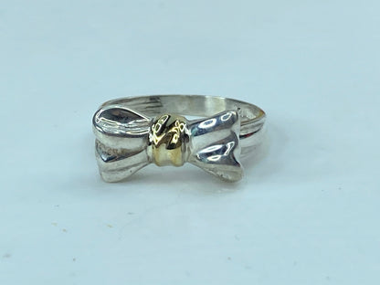 Tiffany & Co. 18K Yellow Gold and Sterling Silver Bow Ring Size 7 3.8g JR739