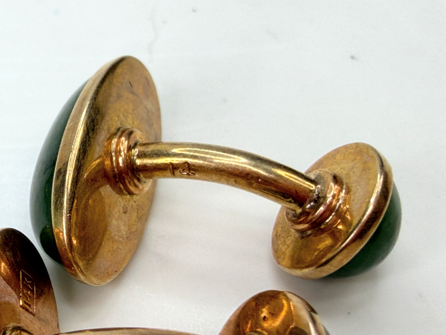 Vintage 1940s 14K Rose Gold Nephrite Jade Double-Sided Cufflinks SS491