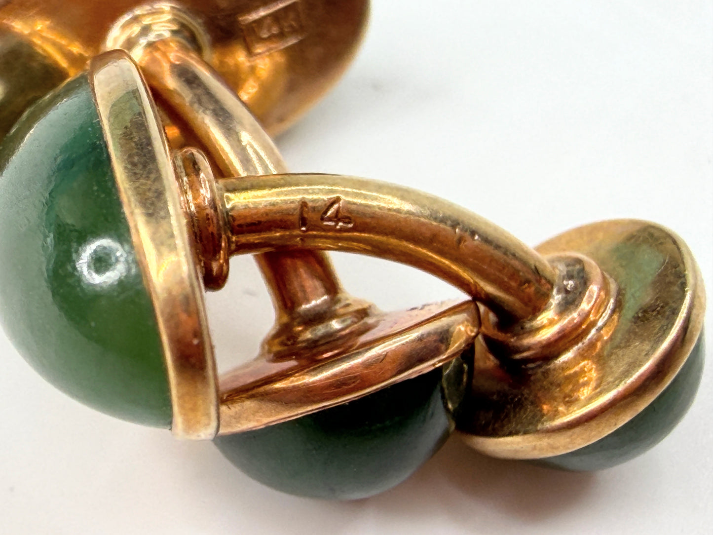 Vintage 1940s 14K Rose Gold Nephrite Jade Double-Sided Cufflinks SS491