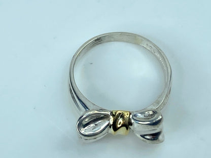 Tiffany & Co. 18K Yellow Gold and Sterling Silver Bow Ring Size 7 3.8g JR739