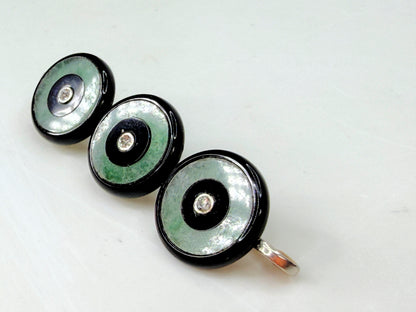 Antique 14K Jade Onyx Old European Cut Diamond Bar Brooch Pin JR1945