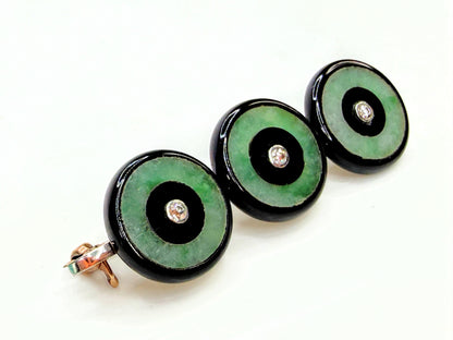Antique 14K Jade Onyx Old European Cut Diamond Bar Brooch Pin JR1945