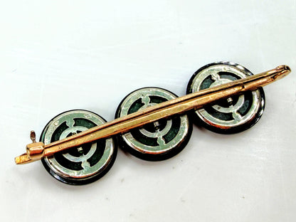 Antique 14K Jade Onyx Old European Cut Diamond Bar Brooch Pin JR1945