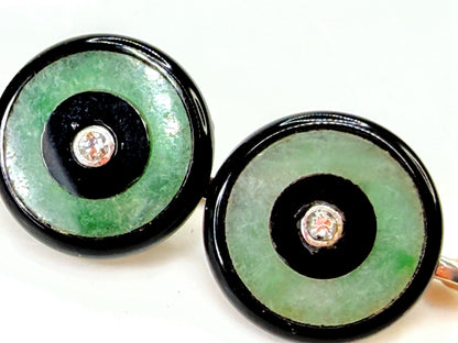 Antique 14K Jade Onyx Old European Cut Diamond Bar Brooch Pin JR1945