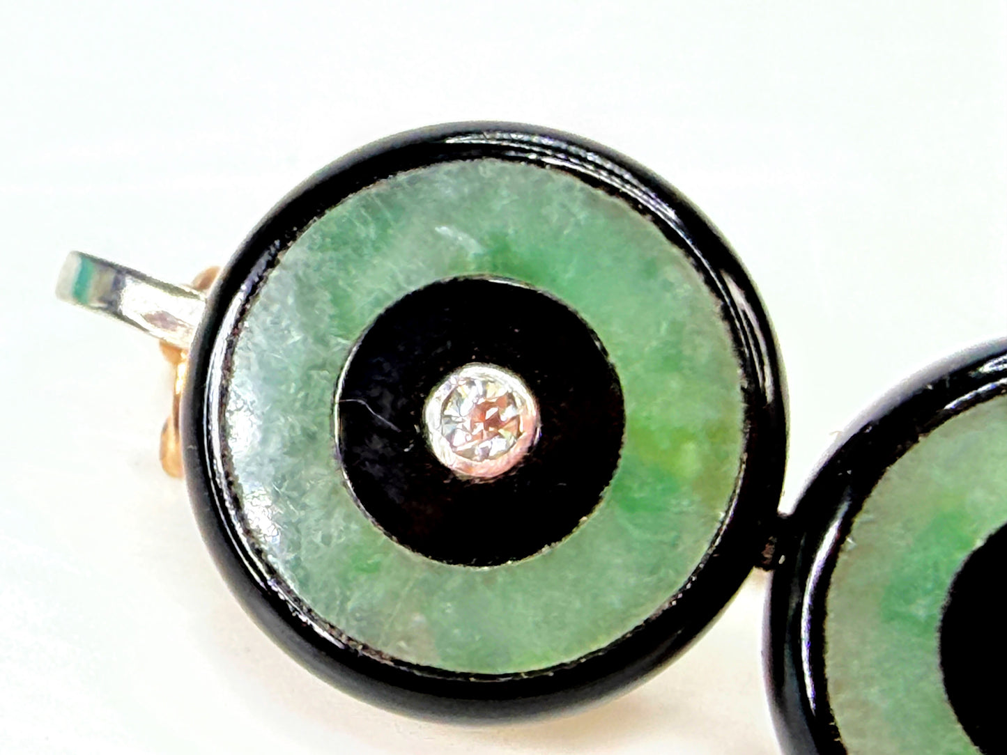 Antique 14K Jade Onyx Old European Cut Diamond Bar Brooch Pin JR1945