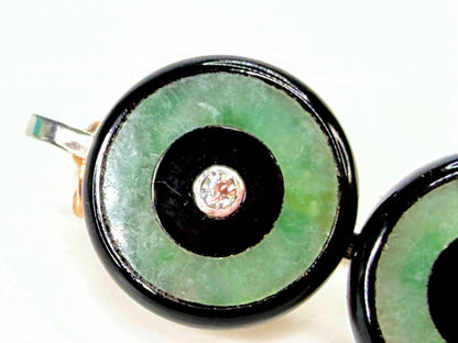 Antique 14K Jade Onyx Old European Cut Diamond Bar Brooch Pin JR1945