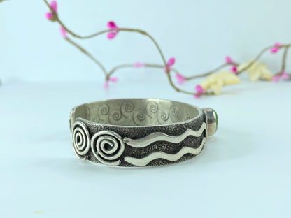 Navajo Turquoise Cuff by Alex Sanchez Sterling Native American Handmade JR114