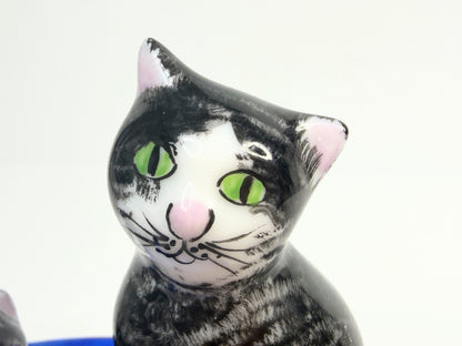 Peint Main Limoges Cat & Kitten Trinket Box Mouse Clasp Hand Painted A763
