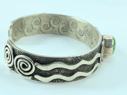 Navajo Turquoise Cuff by Alex Sanchez Sterling Native American Handmade JR114