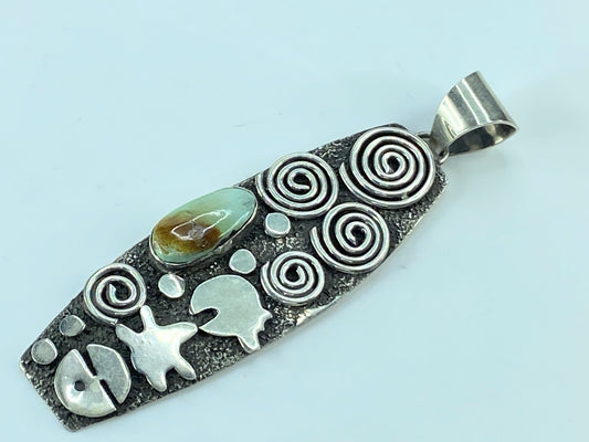 Alex Sanchez Native American Navajo Sterling Turquoise Petroglyph pendant JR115