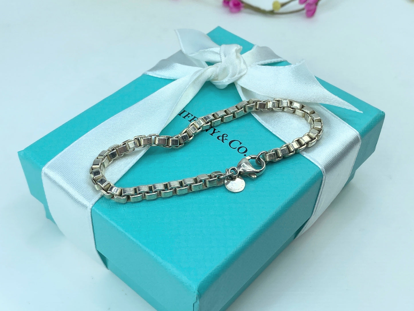 Tiffany & Co. Venetian 4.0mm Box Link Bracelet 925 Sterling Silver JR741