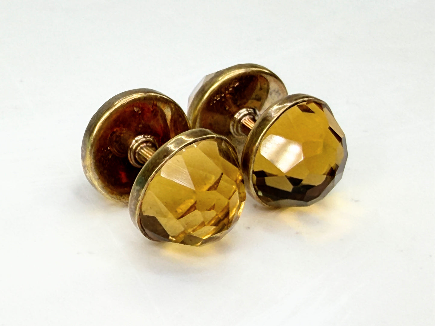 Antique Sansbury & Nellis 14K Gold Faceted Gemstone Cufflinks signed S-N SS492