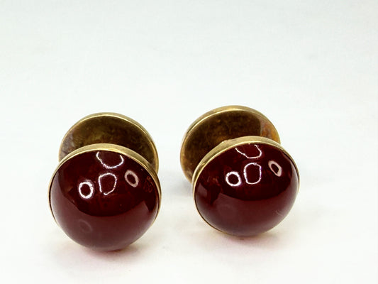 Antique 14K Gold deep Burgundy Tourmaline Cabochon Cufflinks 11.6mm SS443