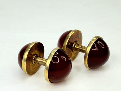 Antique 14K Gold deep Burgundy Tourmaline Cabochon Cufflinks 11.6mm SS443