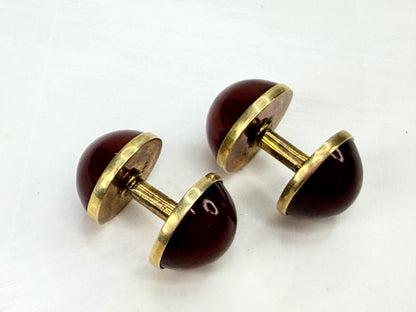 Antique 14K Gold deep Burgundy Tourmaline Cabochon Cufflinks 11.6mm SS443