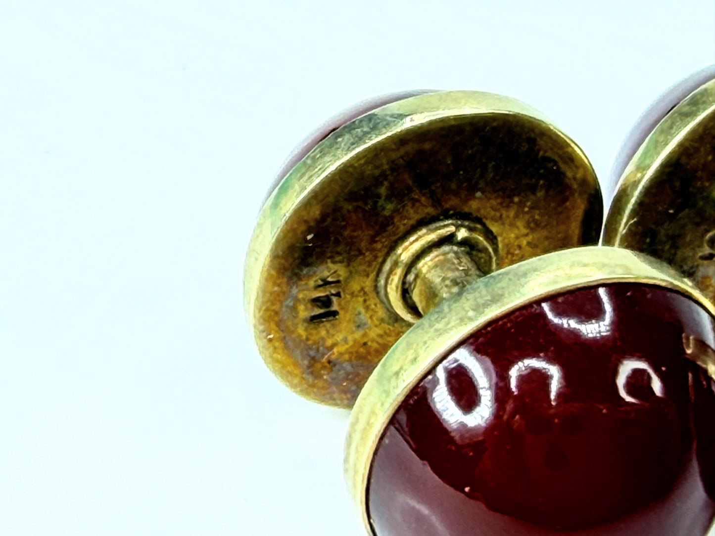 Antique 14K Gold deep Burgundy Tourmaline Cabochon Cufflinks 11.6mm SS443
