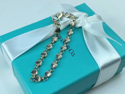 Tiffany & Co. Puffy Heart Link sterling silver 925 Bracelet 7" 11.7g JR743