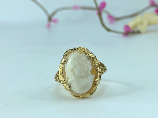 Art Deco nostalgic ring 585 cameo Double portrait hand carved ring 4.7g s7 JR117