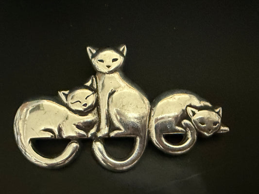 James Avery Sterling Silver Three Cats Family Brooch Sculptural Design JR1236