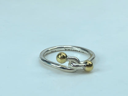 Tiffany & Co. Sterling Silver Gold Ball and Hook Bypass Ring size 7 2.6g JR744