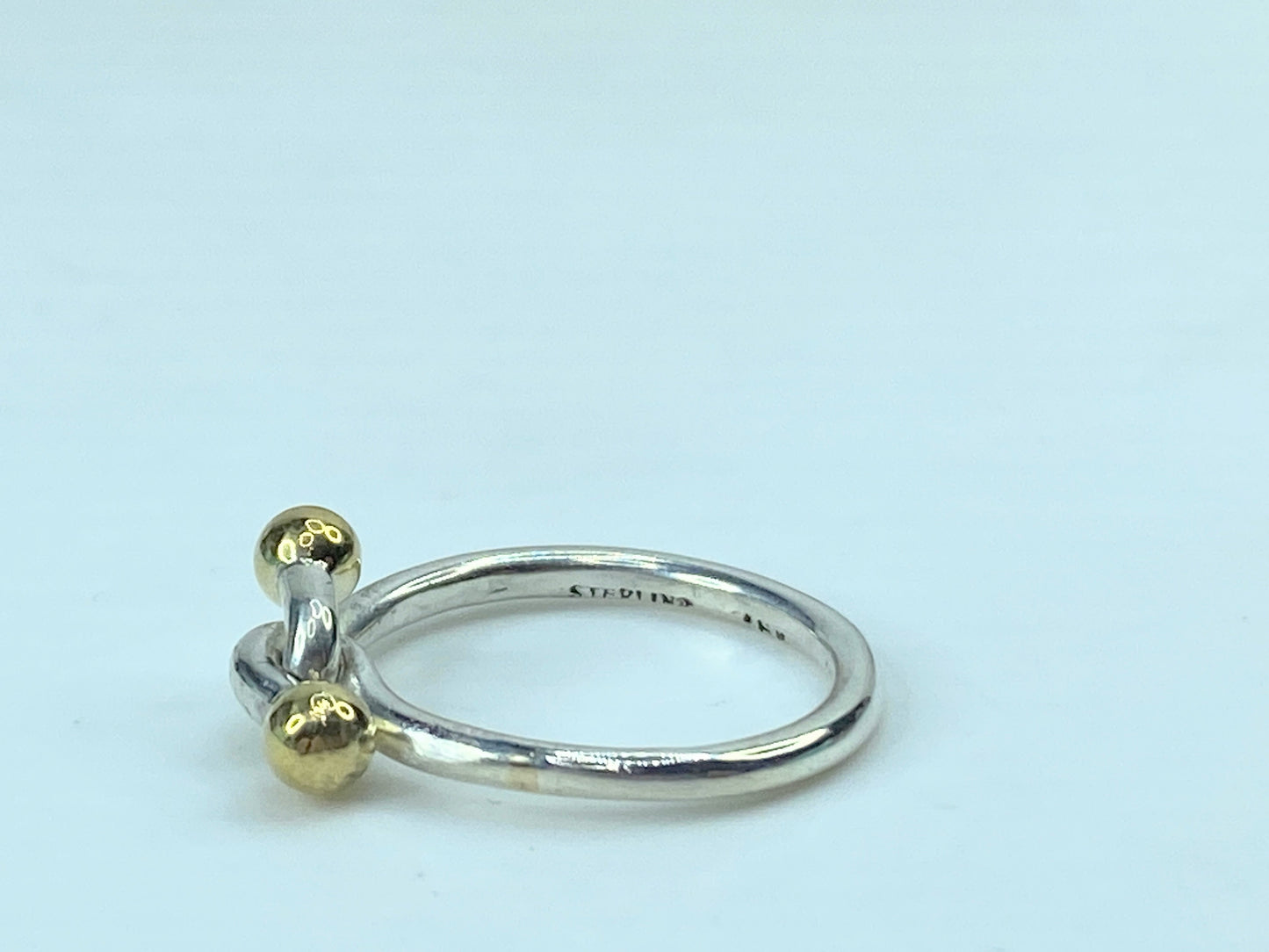 Tiffany & Co. Sterling Silver Gold Ball and Hook Bypass Ring size 7 2.6g JR744