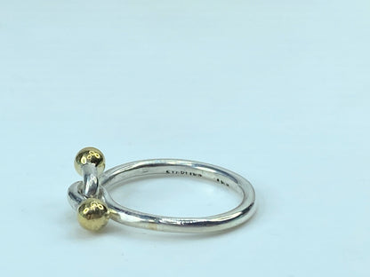 Tiffany & Co. Sterling Silver Gold Ball and Hook Bypass Ring size 7 2.6g JR744