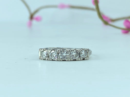 Art Deco Platinum Brilliant Cut 0.5ct F/Si1 Diamond five stone ring 4.2g JR118